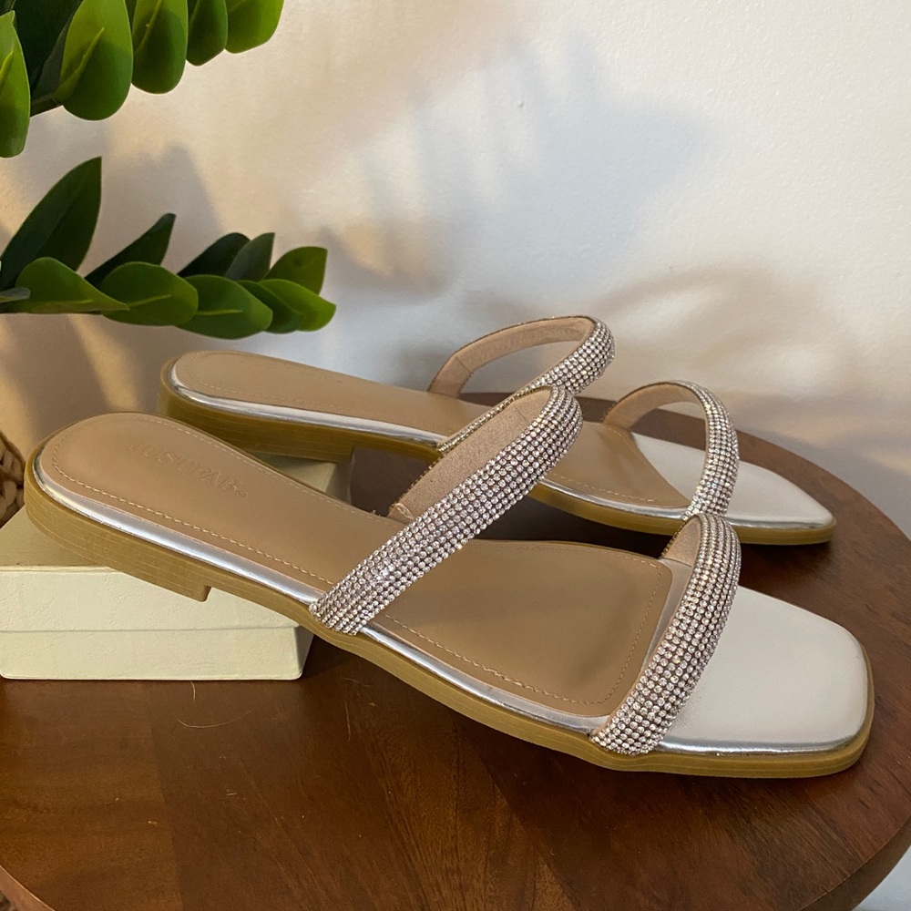 Silver slide sandals, size 9 from Just Fab.
